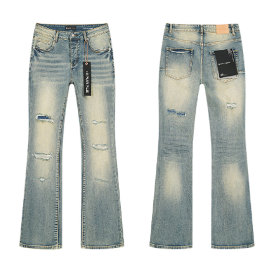 Light Blue Washed Flared Denim Jeans with Multi-Rip Distressing